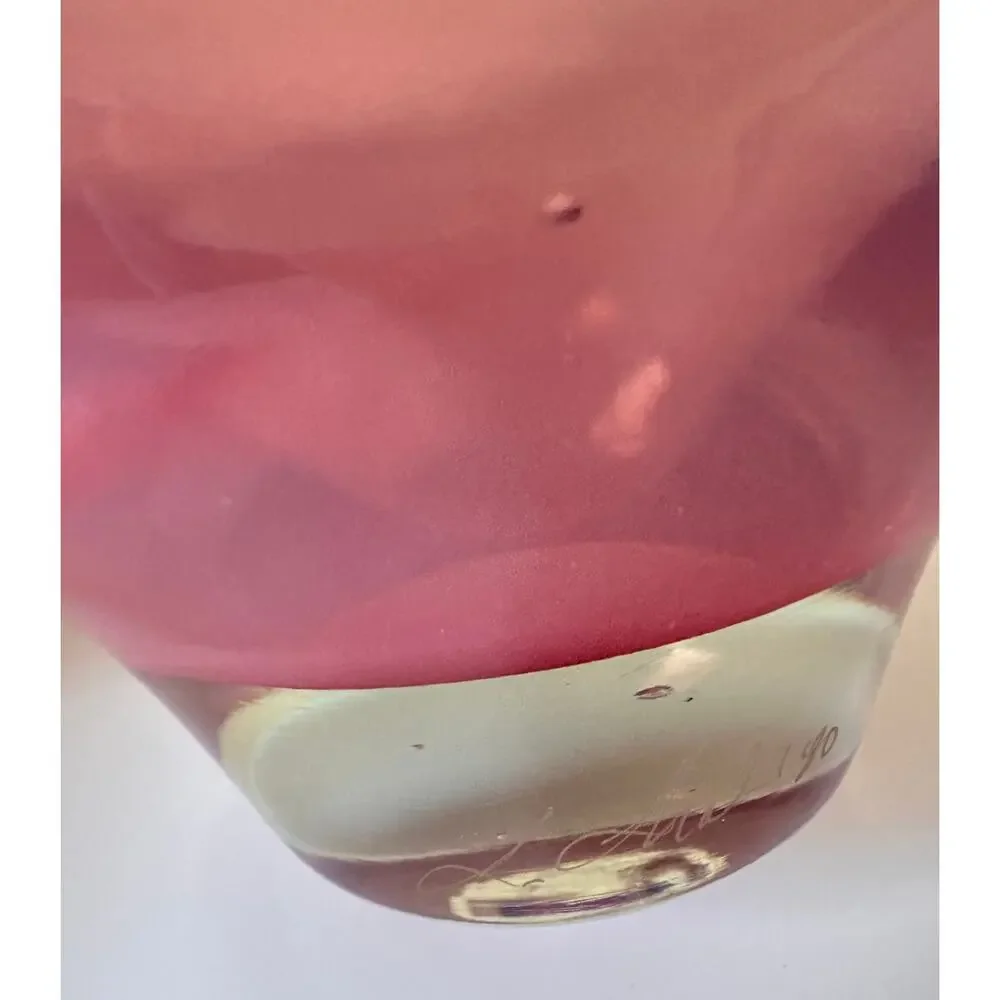 HAND BLOWN STUDIO Art Glass Centerpiece Console Bowl Vase Signed